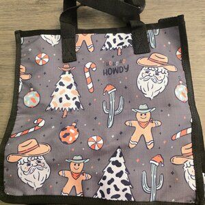 Western Cowboy Santa Christmas Gift Bag Tote with Handles | Gingerbread Cactus